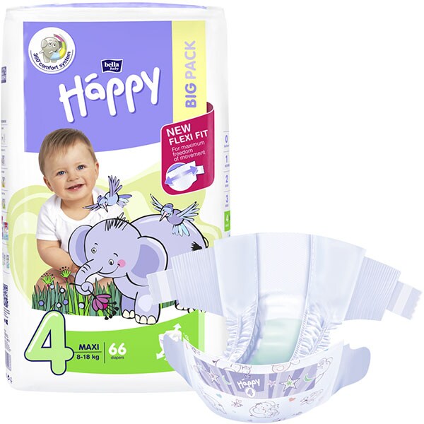 Scutece HAPPY Maxi nr 4, Unisex, 8-18 kg, 66 buc