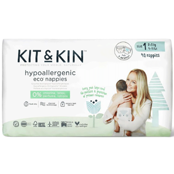 Scutece hipoalergenice KIT&KIN Eco nr 1, Unisex, 2-5 kg, 40 buc