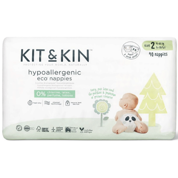 Scutece hipoalergenice KIT&KIN Eco nr 2, Unisex, 4-8 kg, 40 buc