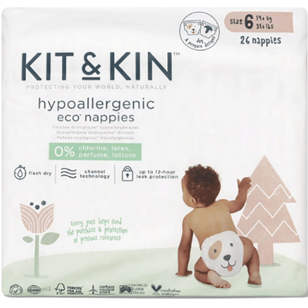 Scutece hipoalergenice KIT&KIN Eco nr 6, Unisex, 14kg+, 26 buc