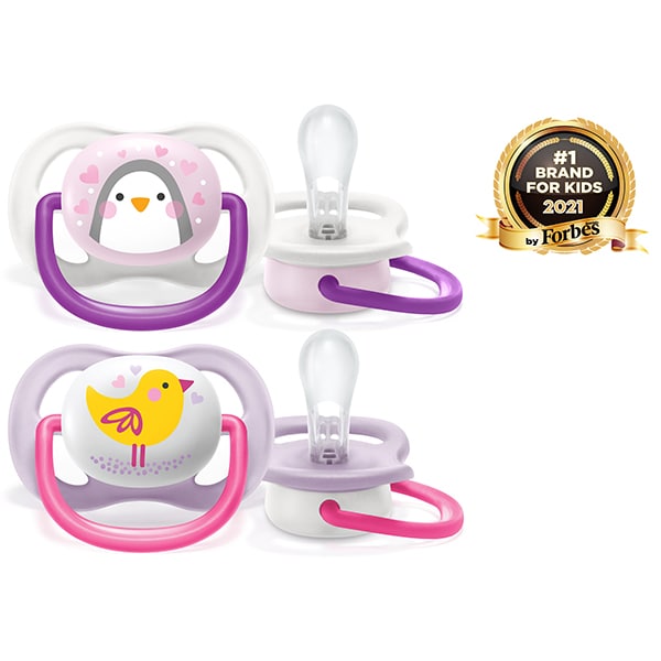 Suzeta PHILIPS AVENT Ultra Air SCF080/06, 0 luni+, 2 buc, roz-mov