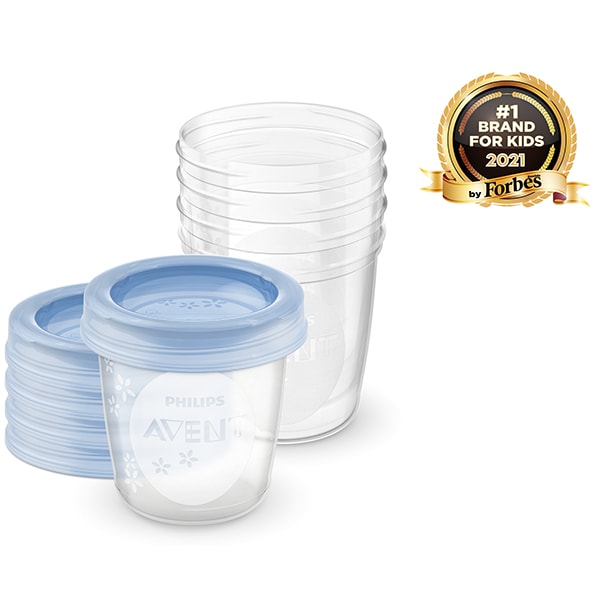 Set 5 recipiente pentru stocarea laptelui PHILIPS AVENT SCF619/05, 5 buc x 180 ml, albastru-transparent
