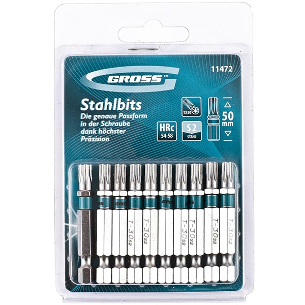 Set biti GROSS TORX 30 x 50, otel S2, 10 piese