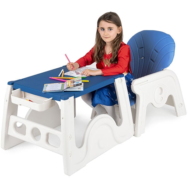 Scaun de masa JUJU Eat&Play V2 JU3003-K03-BLUE, 6 luni+, albastru-alb