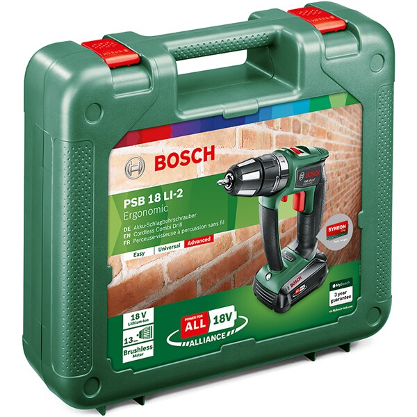Masina de gaurit si insurubat (bormasina) BOSCH PSB 18 LI-2 Ergonomic 06039B0300, 18 V, 2.5 Ah, 1400RPM, mandrina 13 mm, incarcator + 1 acumulator