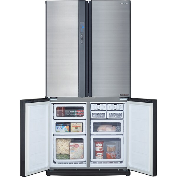 Side by Side SHARP SJ-EX820FSL, Hybrid Cooling, 605 l, H 183 cm, Clasa A++, argintiu