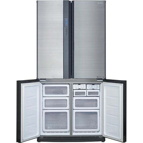 Side by Side SHARP SJ-EX820FSL, Hybrid Cooling, 605 l, H 183 cm, Clasa A++, argintiu