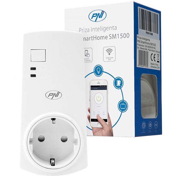 Priza inteligenta PNI SM1500, Wi-Fi, 2400W, alb
