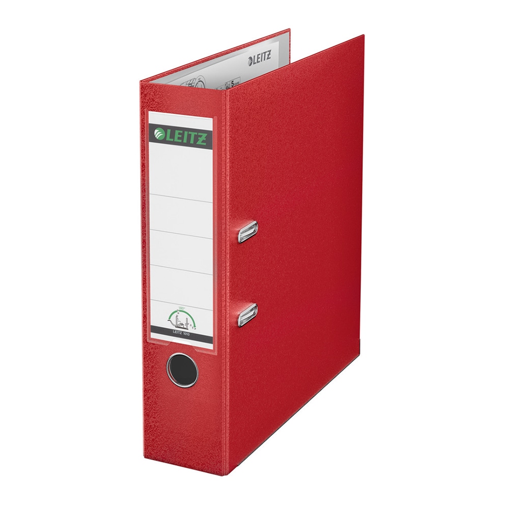 Biblioraft plastifiat/cartonat LEITZ, A4, 80 mm, deschidere 180, rosu
