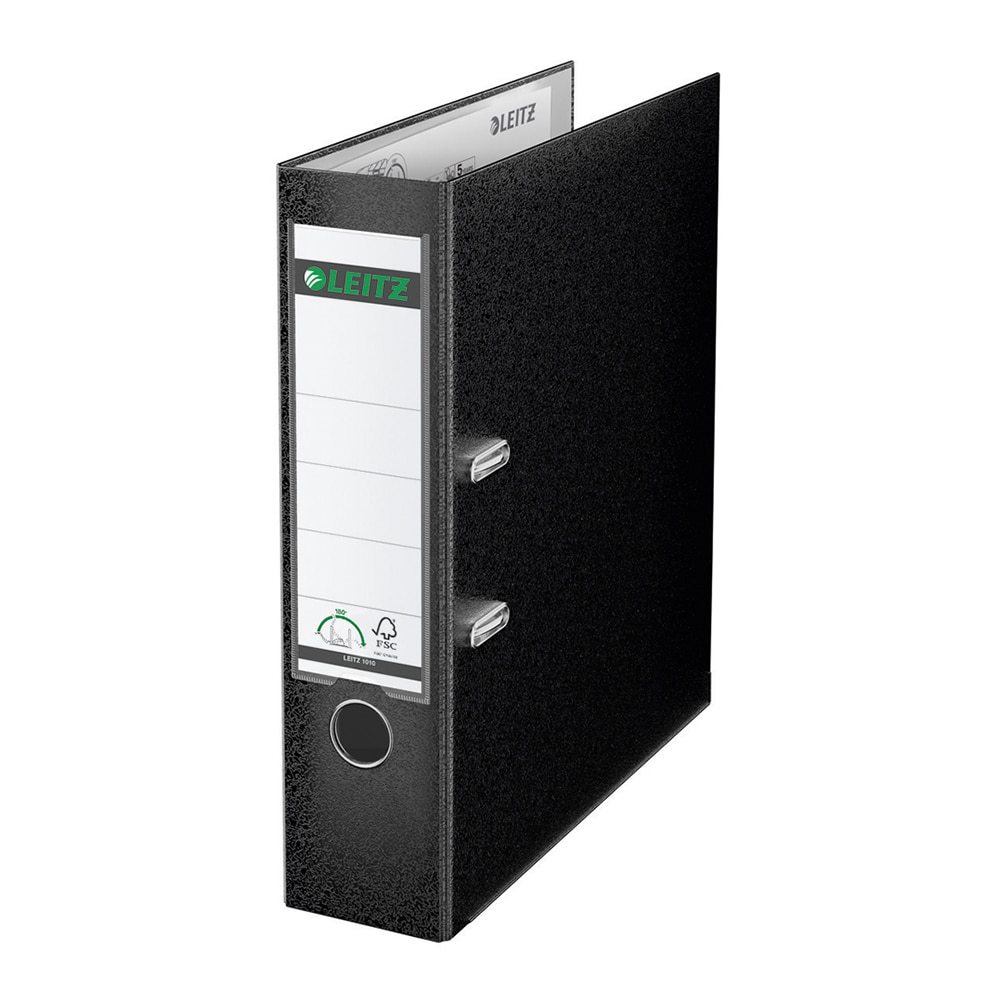 Biblioraft plastifiat/cartonat LEITZ, A4, 80 mm, deschidere 180, negru