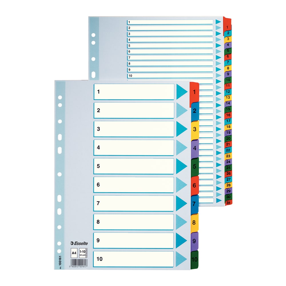 Separator ESSELTE A-Z, 225 x 297 mm, index laminat, 11 perforatii; format A4, alb