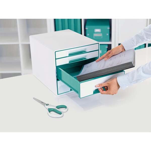 Suport documente LEITZ WOW, 5 sertare, plastic, alb-turcoaz