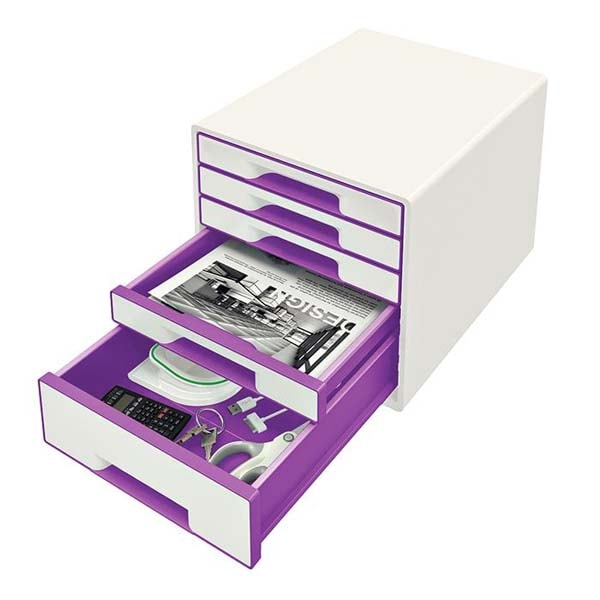 Suport documente LEITZ WOW, 5 sertare, plastic, alb-mov