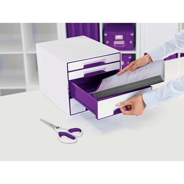 Suport documente LEITZ WOW, 5 sertare, plastic, alb-mov