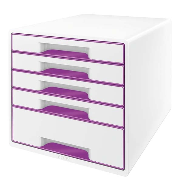 Suport documente LEITZ WOW, 5 sertare, plastic, alb-mov