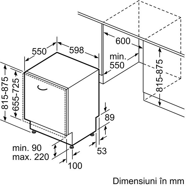 Masina de spalat vase incorporabila BOSCH SMV6ZCX49E, 14 seturi, 8 programe, 60 cm, Clasa C, panou comanda inox