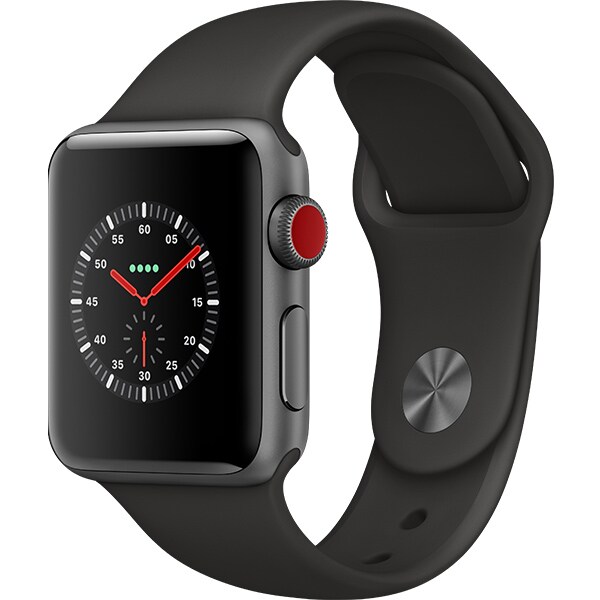 APPLE Watch Series 3 GPS + Cellular, 38mm Space Gray Aluminum Case, Black Sport Band