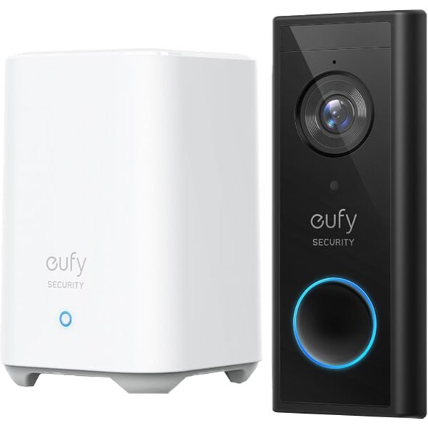 Kit sonerie video wireless + HomeBase EUFY E82101W4, 2K HD, Wi-Fi, negru-alb