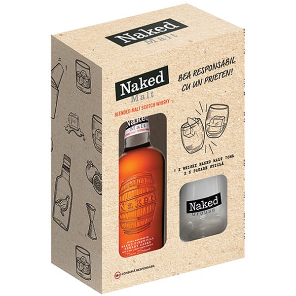 Set Whisky Naked Grouse Malt, 0.7L + 2 pahare