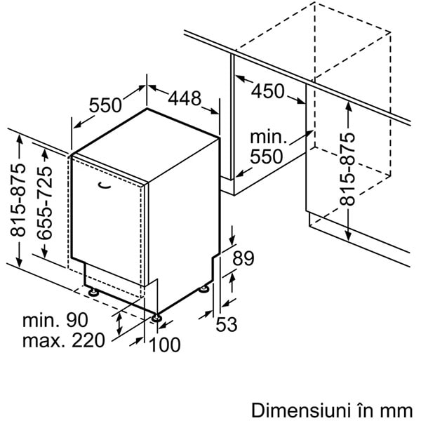 Masina de spalat vase incorporabila BOSCH SPV4EMX20E, 10 seturi, 6 programe, 45 cm, Clasa D, panou comanda inox