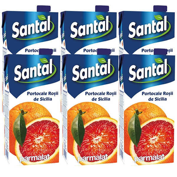 Bautura racoritoare necarbogazoasa SANTAL Red Line Portocale rosii, 2L, 6 cutii