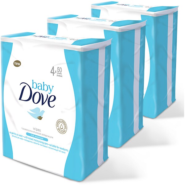 Servetele umede DOVE Baby Rich Moisture, 12 pachete, 600 buc 