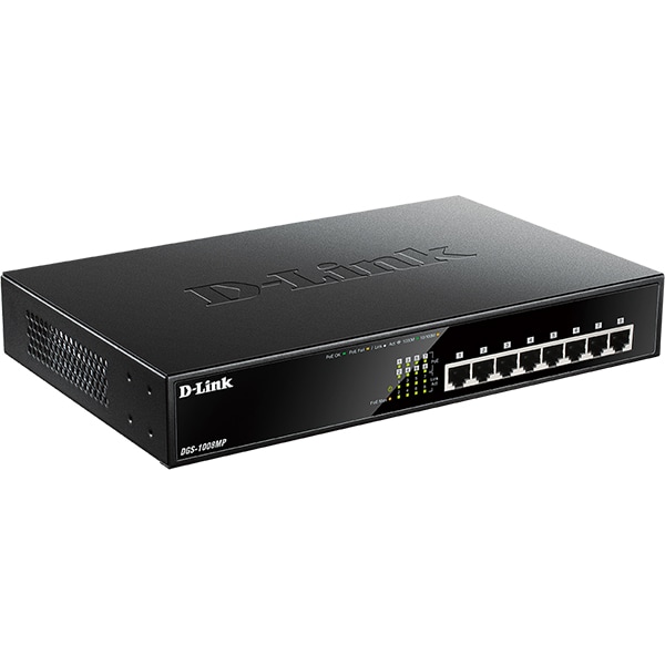 Switch D-LINK DGS1008MP PoE, 8 porturi Gigabit, negru