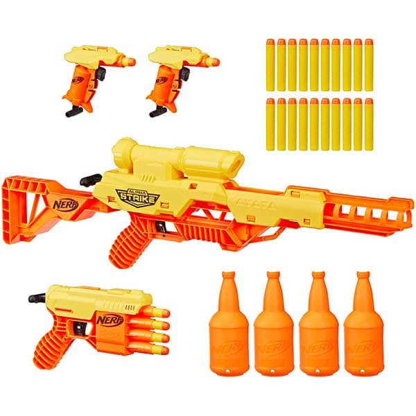 Set 4 blastere NERF Alpha Strike Battalion E8444, 8 ani+, galben-porocaliu