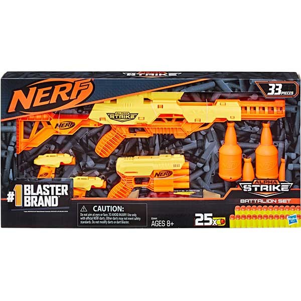 Set 4 blastere NERF Alpha Strike Battalion E8444, 8 ani+, galben-porocaliu