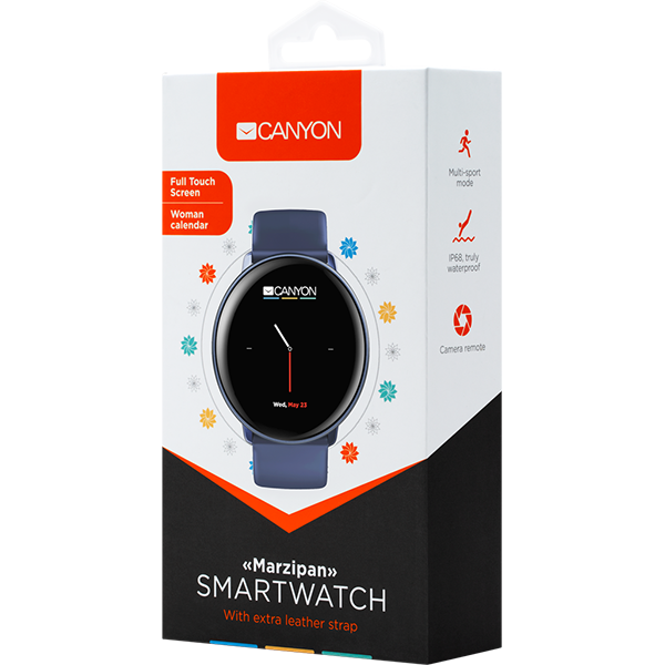 Smartwatch CANYON Marzipan CNS-SW75BL, Android/iOS, silicon/piele, albastru