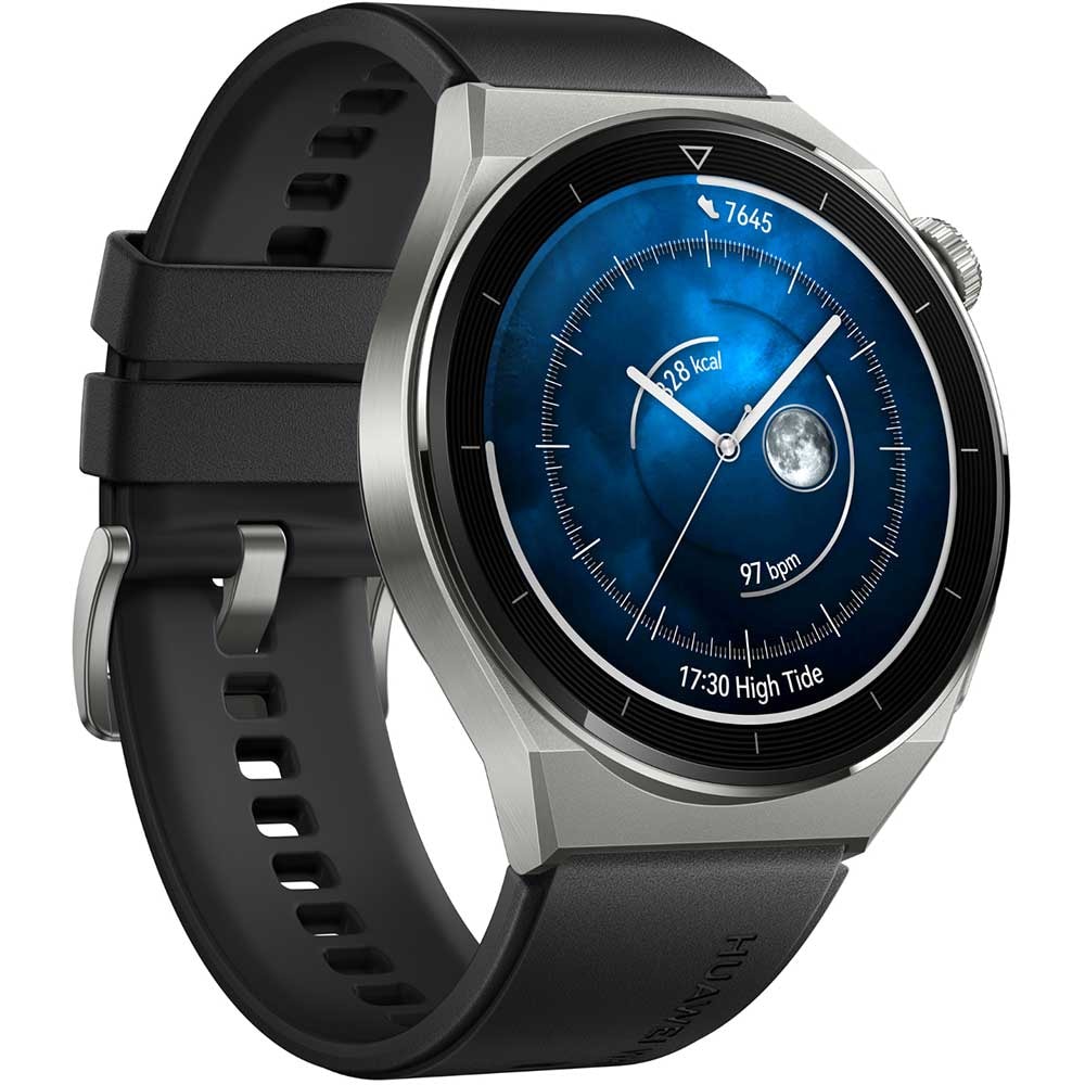Smartwatch HUAWEI Watch GT 3 Pro Titanium 46mm, Android/iOS, Black Fluoroelastomer Strap
