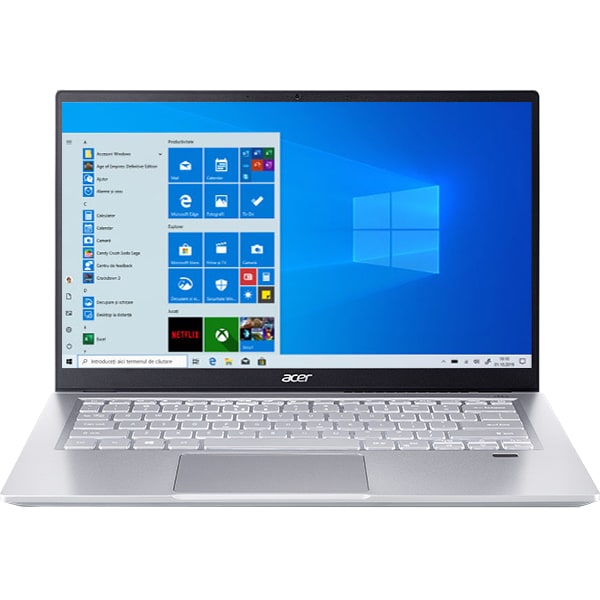 Laptop ACER Swift 3 SF314-43-R26R, AMD Ryzen 5 5500U pana la 4.0GHz, 14" Full HD, 16GB, SSD 512GB, AMD Radeon Graphics, Windows 10 Home, argintiu