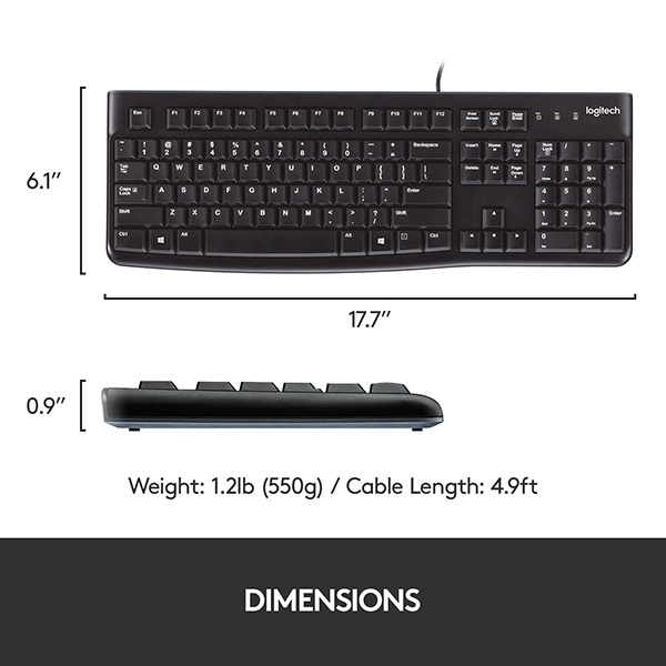 Tastatura cu fir LOGITECH K120, USB, Layout US, negru