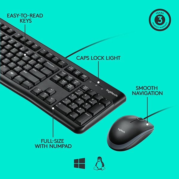 Kit tastatura si mouse cu fir LOGITECH MK120, USB, Layout US INT, negru