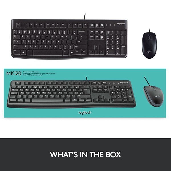 Kit tastatura si mouse cu fir LOGITECH MK120, USB, Layout US INT, negru