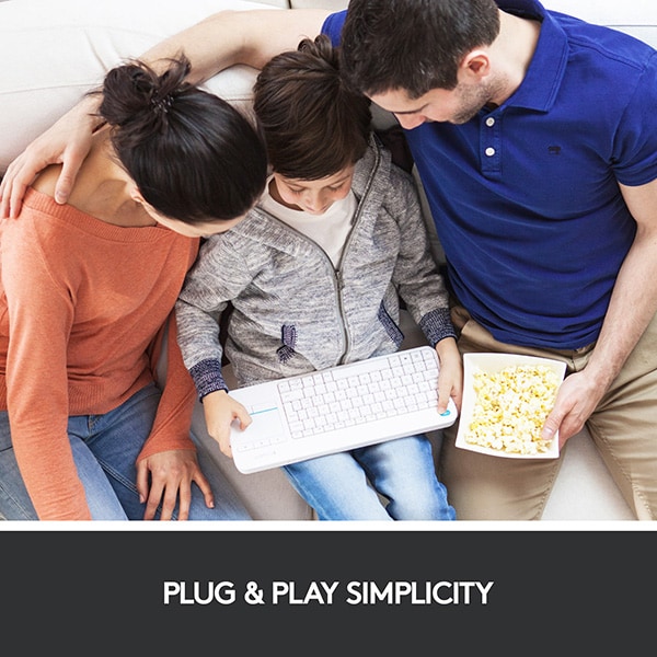 Tastatura Wireless LOGITECH Touch K400 Plus, USB, Layout US INT, alb