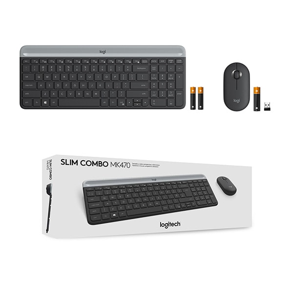 Kit tastatura si mouse Wireless LOGITECH MK470 Slim, USB, Layout US INT, negru grafit