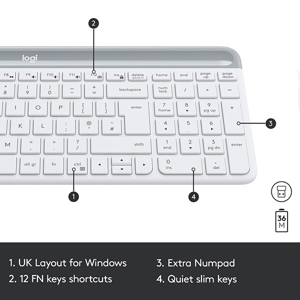 Kit tastatura si mouse Wireless LOGITECH MK470 Slim, USB, Layout US INT, alb