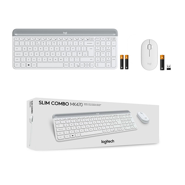 Kit tastatura si mouse Wireless LOGITECH MK470 Slim, USB, Layout US INT, alb