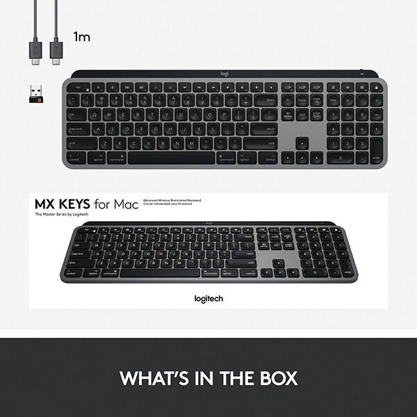 Tastatura Wireless pentru Mac LOGITECH MX Keys, USB, Bluetooth, US INT, negru-gri