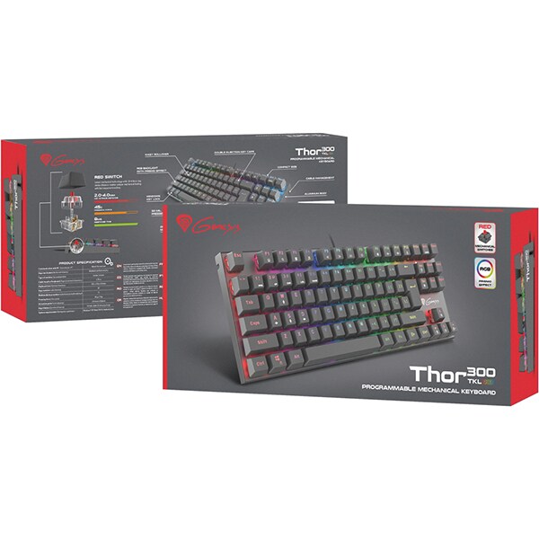 Tastatura Gaming mecanica GENESIS Thor 300 TKL RGB, USB, Layout US, negru