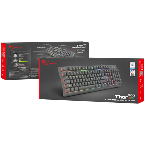 Tastatura Gaming semi-mecanica NATEC Genesis Thor 200 RGB, USB, Layout US, negru