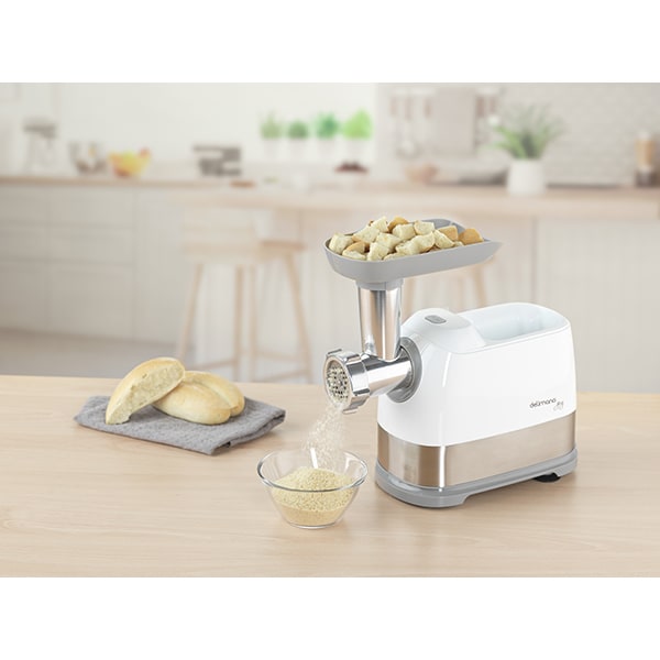 Masina de tocat carne DELIMANO Joy Pro 110073294, 1.5kg/min, 1300W, accesoriu carnati, alb-auriu