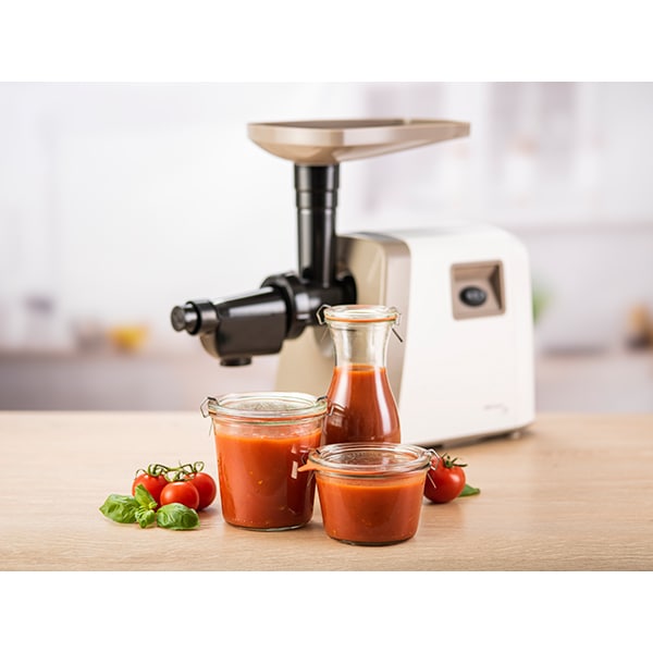 Masina de tocat carne DELIMANO Joy Pro 110073294, 1.5kg/min, 1300W, accesoriu carnati, alb-auriu