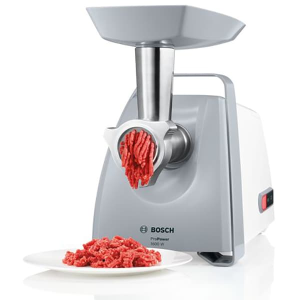 Masina de tocat carne BOSCH ProPower MFW45020, 2.7kg/min, 1600W, accesoriu carnati/kebbe, alb-gri