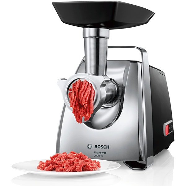 Masina de tocat carne BOSCH ProPower MFW67450, 3.5 kg/min, 2000W, accesoriu carnati/suc de rosii/kebbe, argintiu-negru