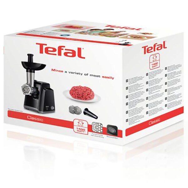 Masina de tocat carne TEFAL Classic NE105838, 1.7kg/min, 1400W, accesoriu carnati, negru