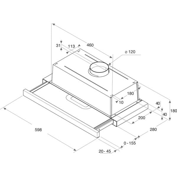 Hota incorporabila telescopica WHIRLPOOL AKR 749 NB, 1 motor, 336 m3/h, L 60 cm, negru