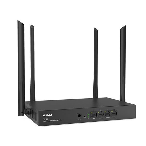 Router Wireless Gigabit TENDA W18E AC1200 Multi-WAN, Dual-Band 300 + 867 Mbps, negru
