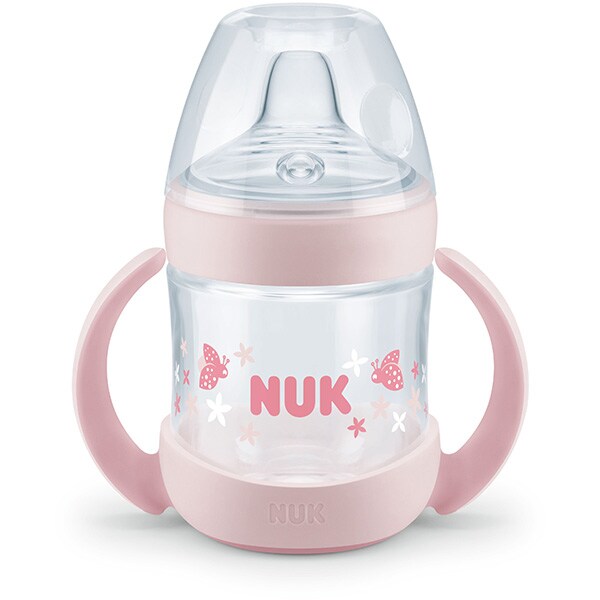 Biberon NUK Nature Sense 10215255, flux lent, 6-18 luni, 150ml, roz-transparent